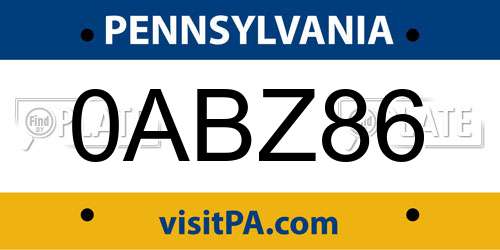 0ABZ86 Pennsylvania License Plate