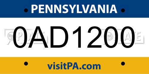 0AD1200 Pennsylvania License Plate