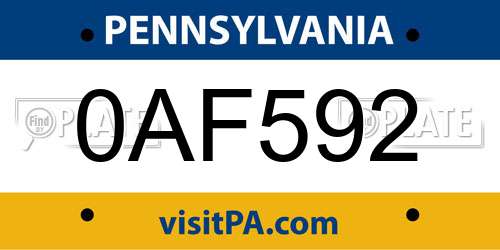 0AF592 Pennsylvania License Plate