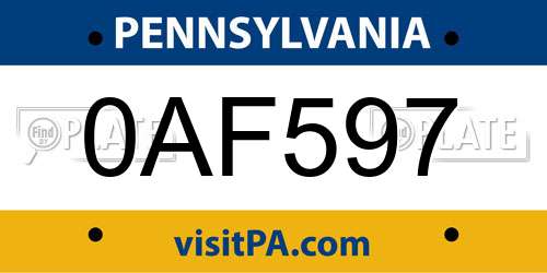 0AF597 Pennsylvania License Plate