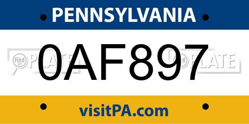 0AF897 Pennsylvania License Plate