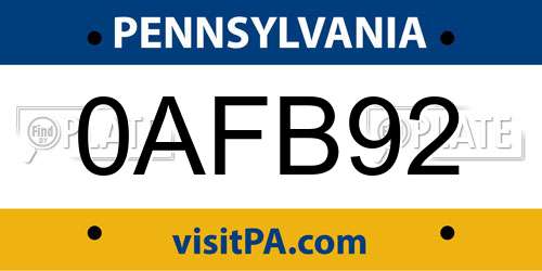 0AFB92 Pennsylvania License Plate