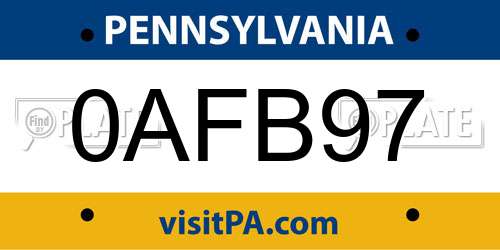 0AFB97 Pennsylvania License Plate