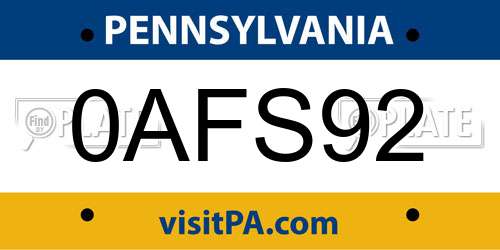 0AFS92 Pennsylvania License Plate
