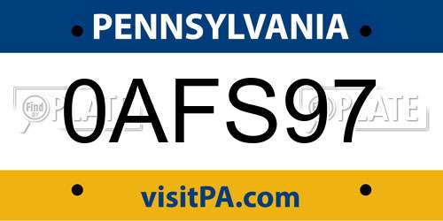 0AFS97 Pennsylvania License Plate