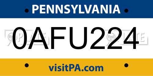 0AFU224 Pennsylvania License Plate