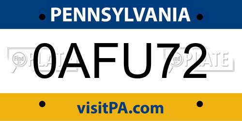 0AFU72 Pennsylvania License Plate