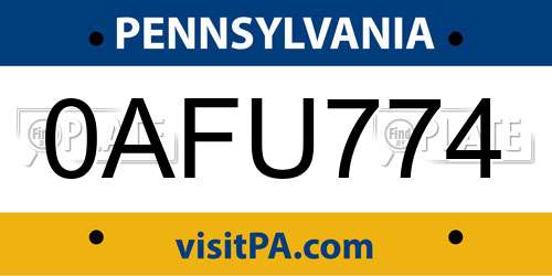 0AFU774 Pennsylvania License Plate