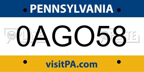 0AGO58 Pennsylvania License Plate