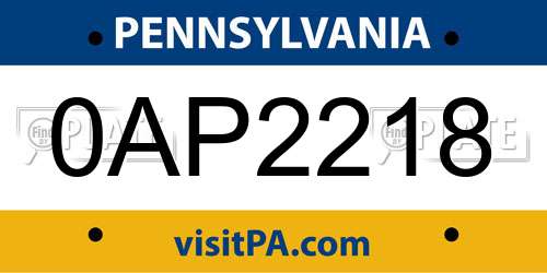 0AP2218 Pennsylvania License Plate