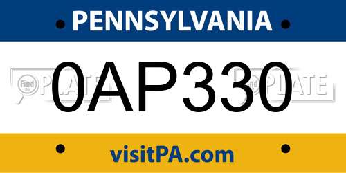 0AP330 Pennsylvania License Plate