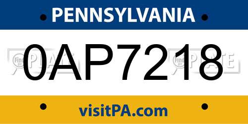 0AP7218 Pennsylvania License Plate