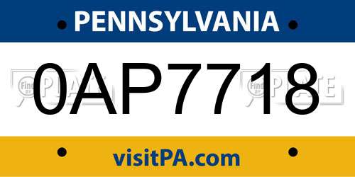 0AP7718 Pennsylvania License Plate