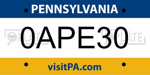 0APE30 Pennsylvania License Plate