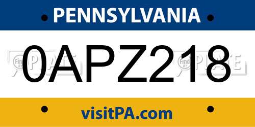 0APZ218 Pennsylvania License Plate