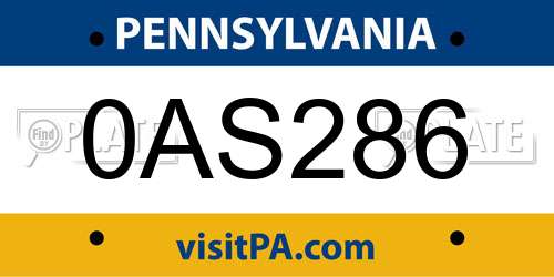 0AS286 Pennsylvania License Plate