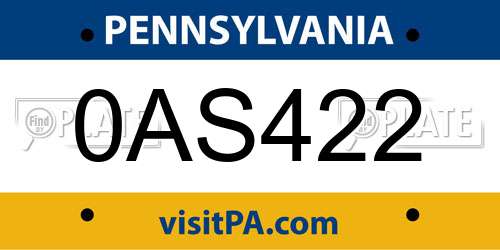 0AS422 Pennsylvania License Plate
