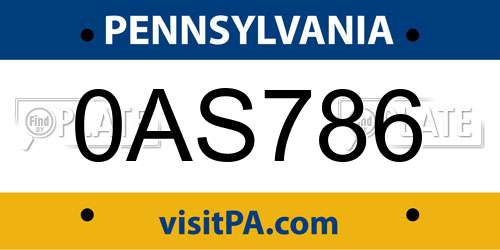 0AS786 Pennsylvania License Plate