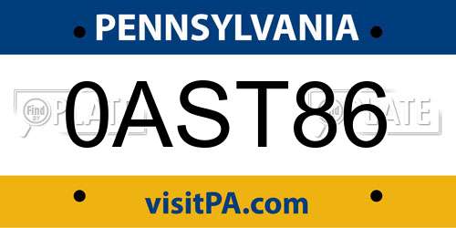 0AST86 Pennsylvania License Plate