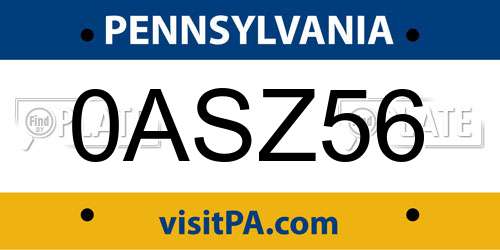 0ASZ56 Pennsylvania License Plate