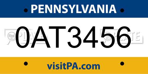 0AT3456 Pennsylvania License Plate