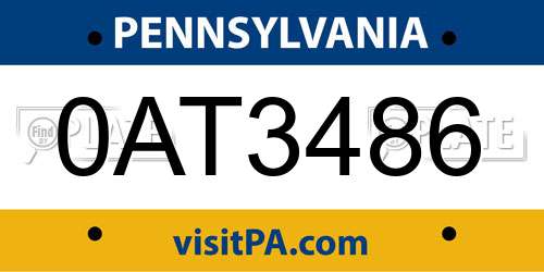 0AT3486 Pennsylvania License Plate