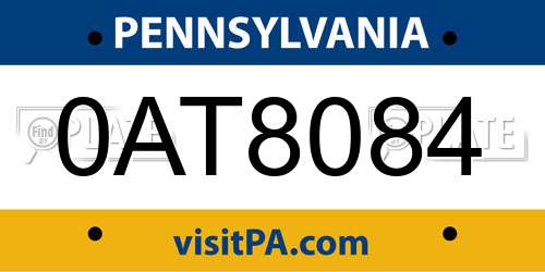 0AT8084 Pennsylvania License Plate