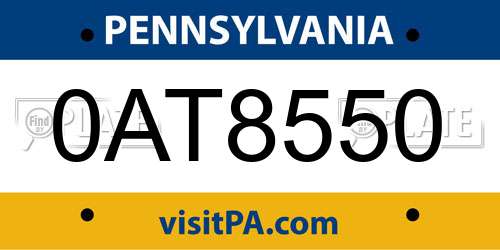 0AT8550 Pennsylvania License Plate