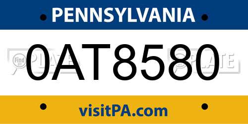 0AT8580 Pennsylvania License Plate