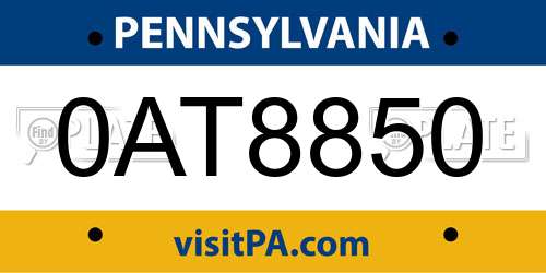 0AT8850 Pennsylvania License Plate