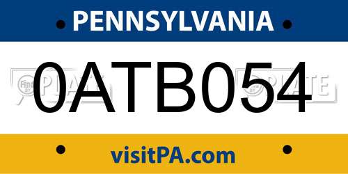 0ATB054 Pennsylvania License Plate