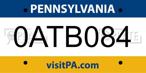 0ATB084 Pennsylvania License Plate