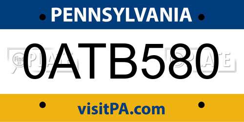 0ATB580 Pennsylvania License Plate