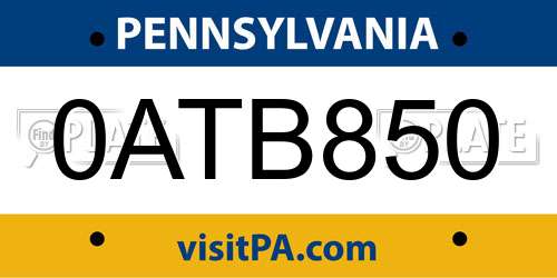 0ATB850 Pennsylvania License Plate