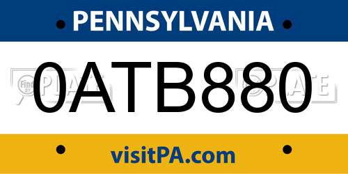 0ATB880 Pennsylvania License Plate