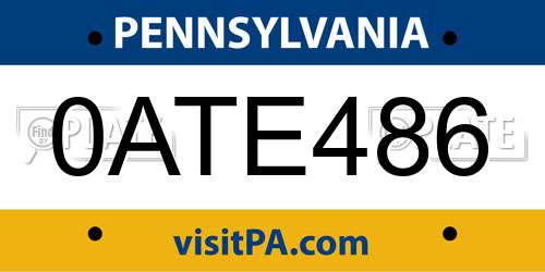 0ATE486 Pennsylvania License Plate