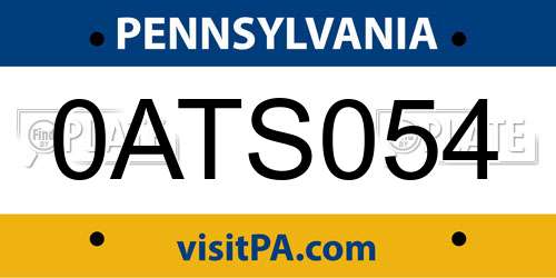 0ATS054 Pennsylvania License Plate