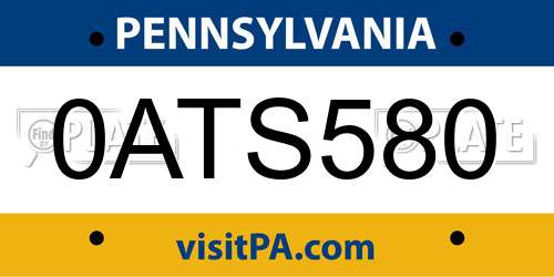 0ATS580 Pennsylvania License Plate