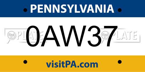 0AW37 Pennsylvania License Plate
