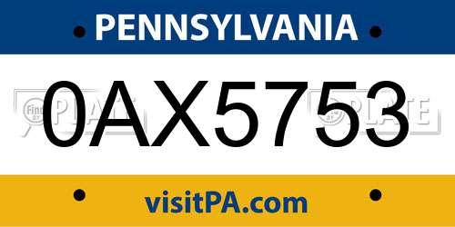 0AX5753 Pennsylvania License Plate