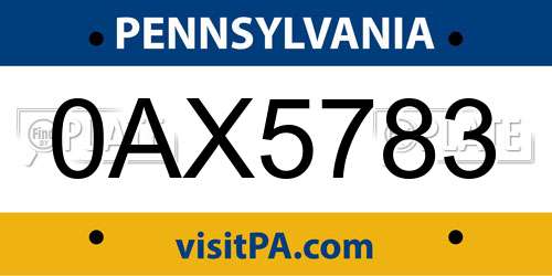 0AX5783 Pennsylvania License Plate