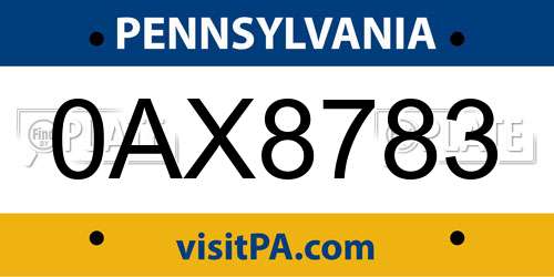 0AX8783 Pennsylvania License Plate