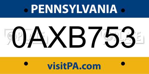 0AXB753 Pennsylvania License Plate