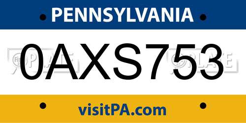0AXS753 Pennsylvania License Plate