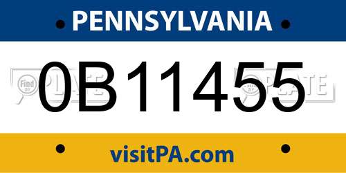 0B11455 Pennsylvania License Plate