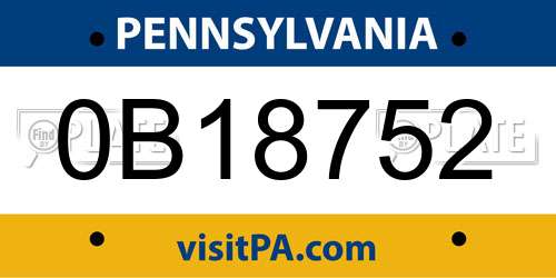 0B18752 Pennsylvania License Plate