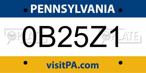 0B25Z1 Pennsylvania License Plate