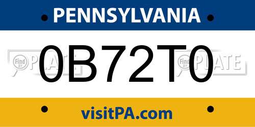0B72T0 Pennsylvania License Plate
