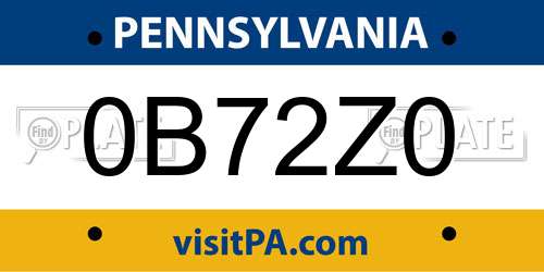 0B72Z0 Pennsylvania License Plate