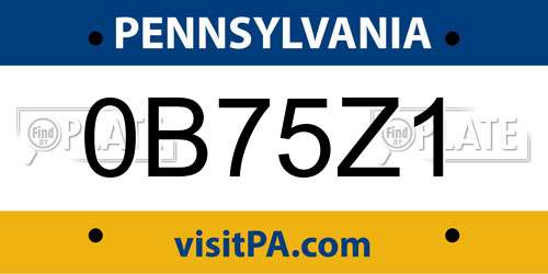 0B75Z1 Pennsylvania License Plate